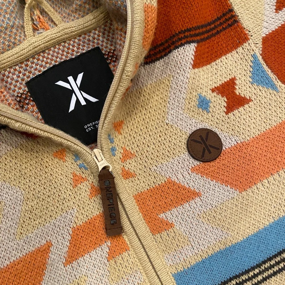 Onepiece Norwegian Zip-Up Hooded Sweater-Knit Geo Design Onesie - Unisex XS - Picture 5 of 15